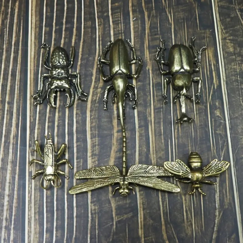 Vintage brass insect figurines: bee, dragonfly, cricket, rhino beetle, scarab, stag beetle. No power needed. Great room decor & gift for friends