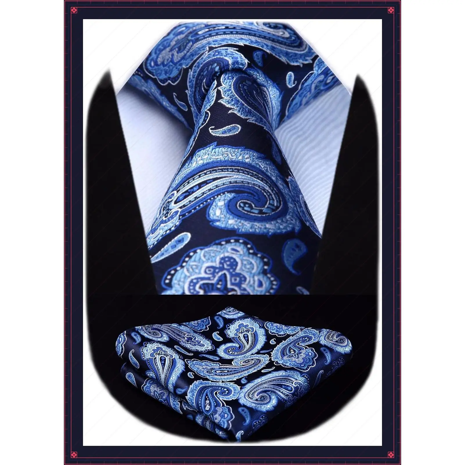 Men's Paisley Floral Woven Necktie and Pocket Square Set - Classic Business Formal Tie with Handkerchief for WeddingGift