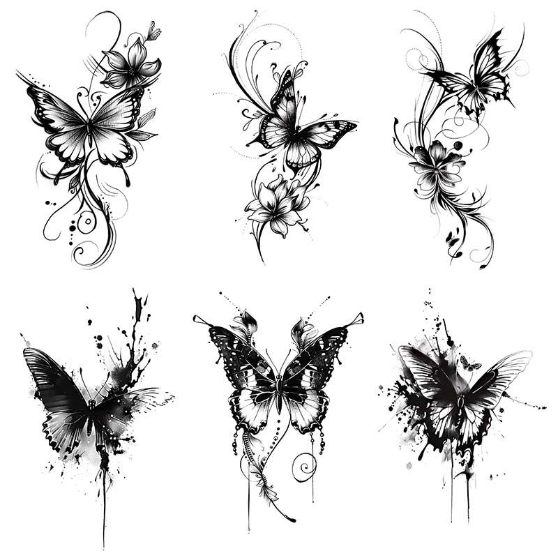 Butterfly Pattern Temporary Tattoo Sticker, 6 Counts/set Realistic Fake Tattoo Sticker, Body Art Sticker for Women & Girls, Sticker Tattoos