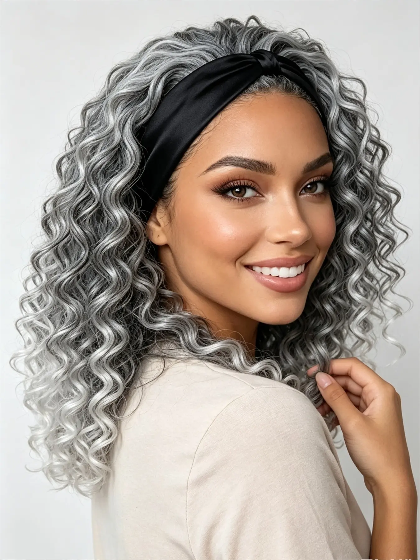 Short Grey Deep Curly Headband Wig 14 Inch Kinky Curly Glueless No Lace Half Hair Wig Black Mix Gray to White for Women Daily Wear #headbandwig #deepcurly #greyhair #kinkycurly #glueless #shortwigs #blackmixgray #wigsforwomen #wigtok #protectivestyle #wig