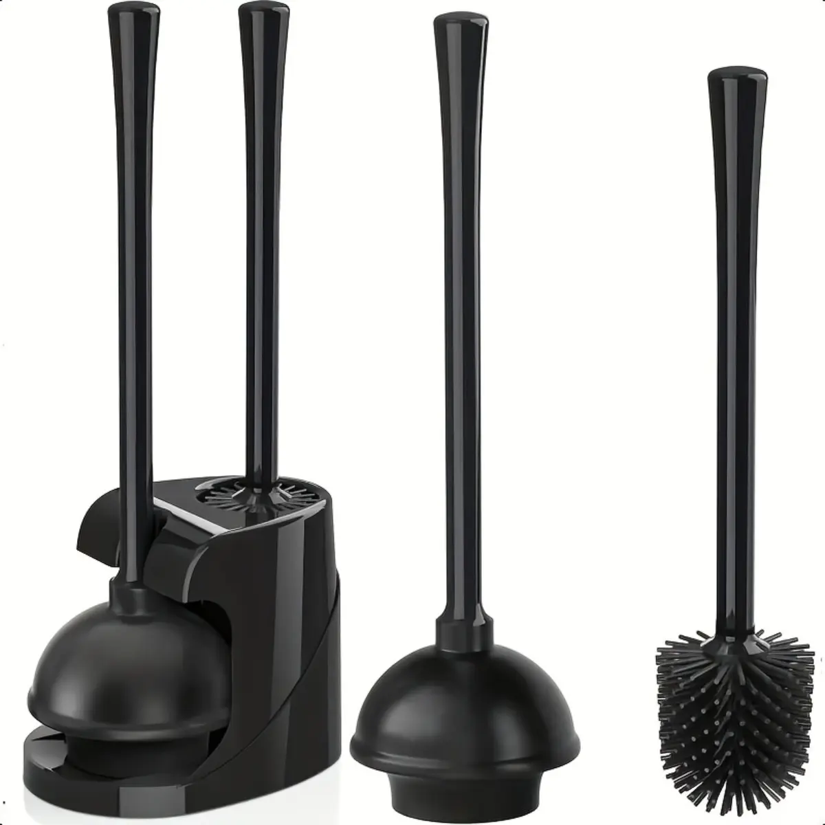 Premium 2-in-1 Toilet Brush and Bowl Plunger Combo, High-Quality Swivel Head Black Shovel Scrubber, Free-Standing Decorative Bathroom Deep Cleaning Tool Caddy Set, Elegant Restroom Accessories, Bathroom Accessory, Bathroom Necessities