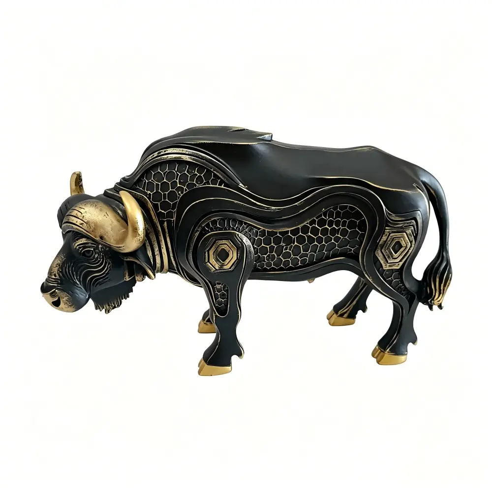 Modern Geometric Hollow Bull Statue, Matte Gold Trim Resin Ornament, Stock Market Prosperity Decor, Home Bar Office Desk Display, Sculpture Desk Decor