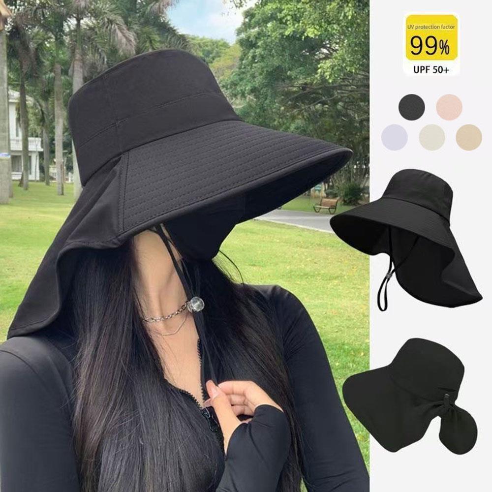 Sunscreen Cap Ponytail Travel Fisherman Hat Wide Brim Sun Hat with Neck Flap Outdoor UV Anti Neck Protection Sun Visors