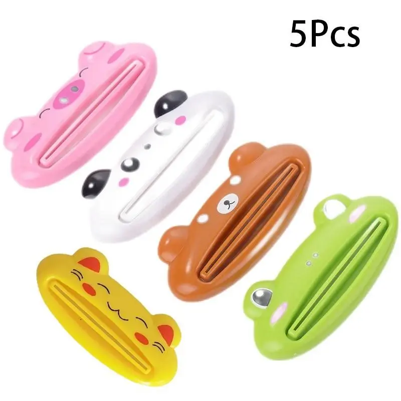 5pcs Cartoon Lazy Toothpaste Dispenser, Creative Soap and Toothpaste Squeezer, Five Animal Shapes Manual Presser, Bathroom Organizer