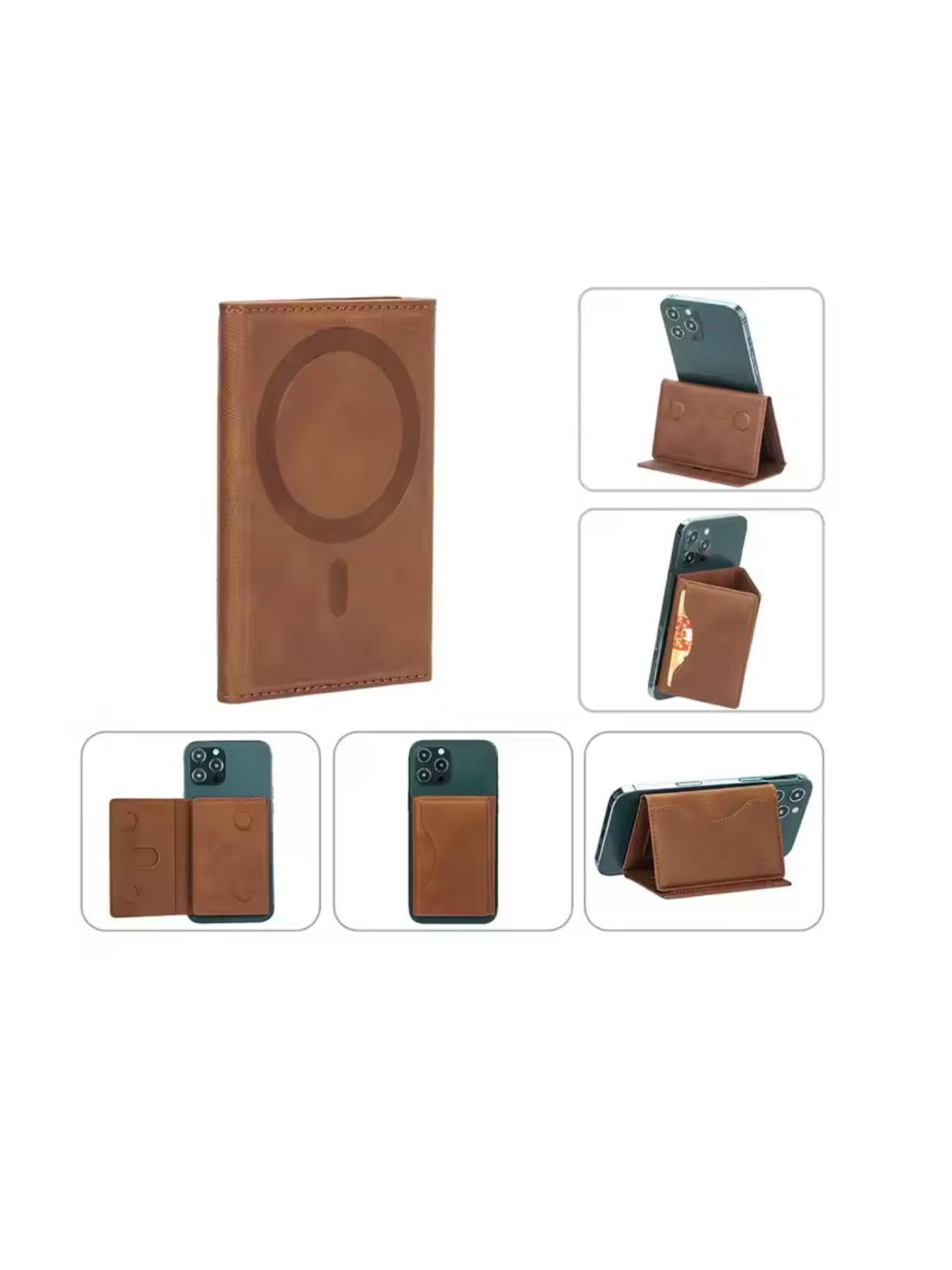 Men's Minimalist Plain Color Textured Card Holder, Casual Trendy Bifold Card Holder, Fashionable Card Case for Daily Use, Leather Card Holder, Credit Card Holder, Magnetically Attached To iphone 16 15 12 13 14 Pro Max Plus