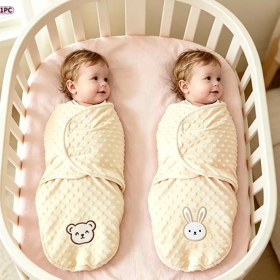 Multi-Functional Embroidered Bean Bag Newborn Swaddle, Adjustable Wide Magic Tape Design, Soft Pressure Relief Anti-Jump Baby Sleep Wrap, Infant Care