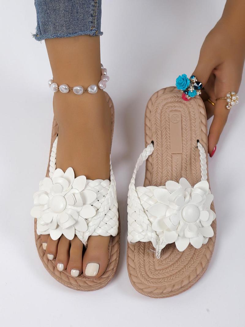 Fashionable Floral Decorated Flat Slides for Women, Fashion Daily Wear Footwear, Summer 2025 Casual Comfortable Viscose Flip Flops for Beach, All-match Indoor Shoes for Daily Use, Daily Clothing Decor