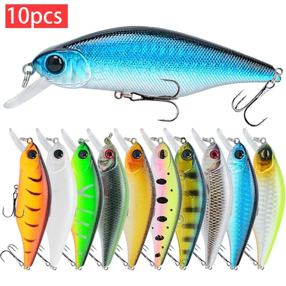 10pcs Premium Minnow Fishing Lure Set 3.54inch/0.4oz with Sharp Hooks Artificial Fish Hard Bait for Sea & Carp Fishing