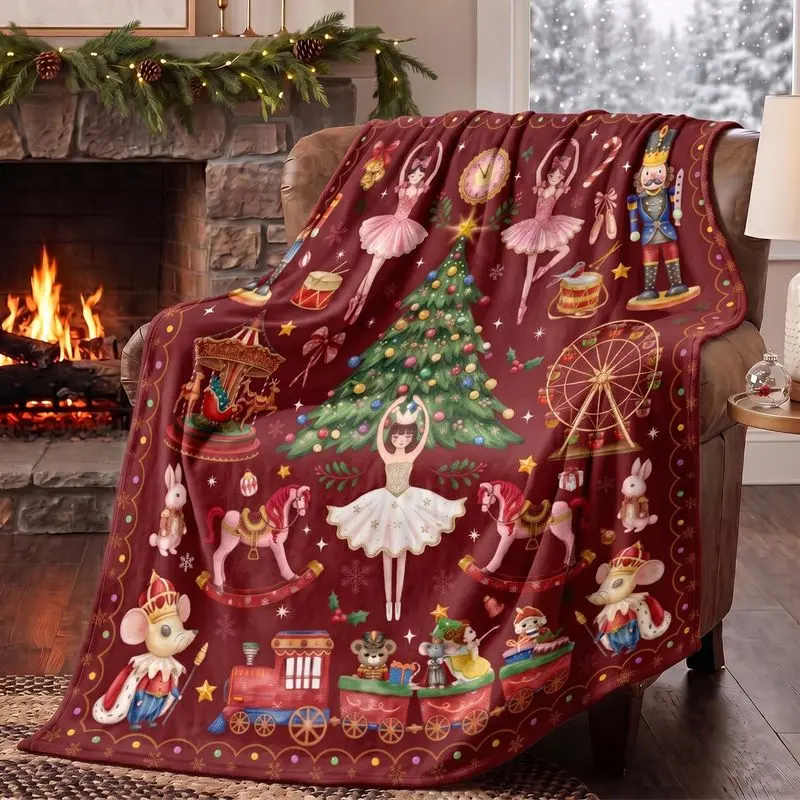 Cute Christmas Nutcracker Blanket for Women 50"x60", Soft Cozy Flannel Red Christmas Throw Blanket for Couch, Holiday Xmas Blankets and Throws, Nutcracker Ballet Gifts for Dancers