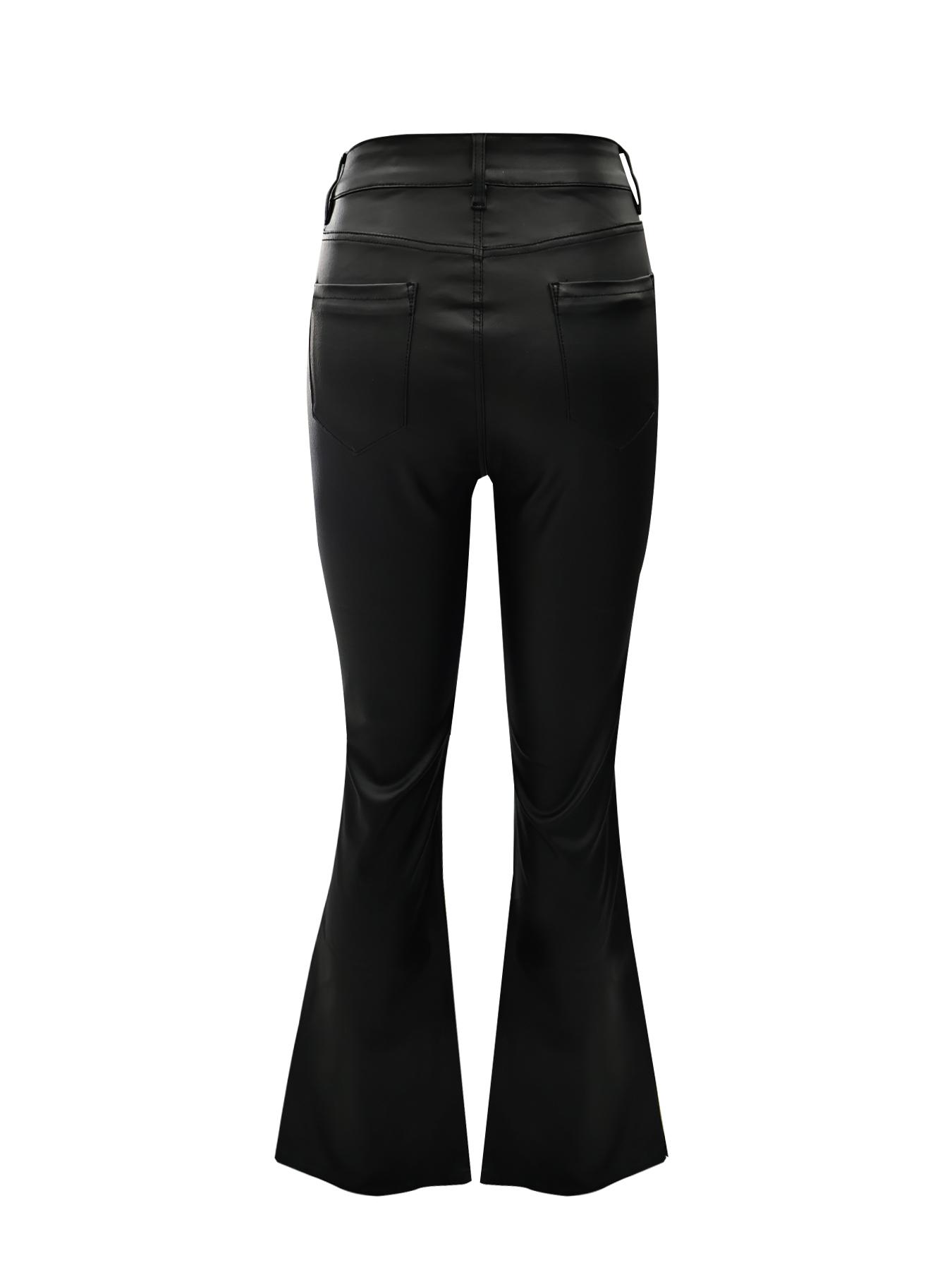 NVFelix Women Faux Leather Butt Lifting Leggings Flare High Waist Sexy Bell Bottom Pants