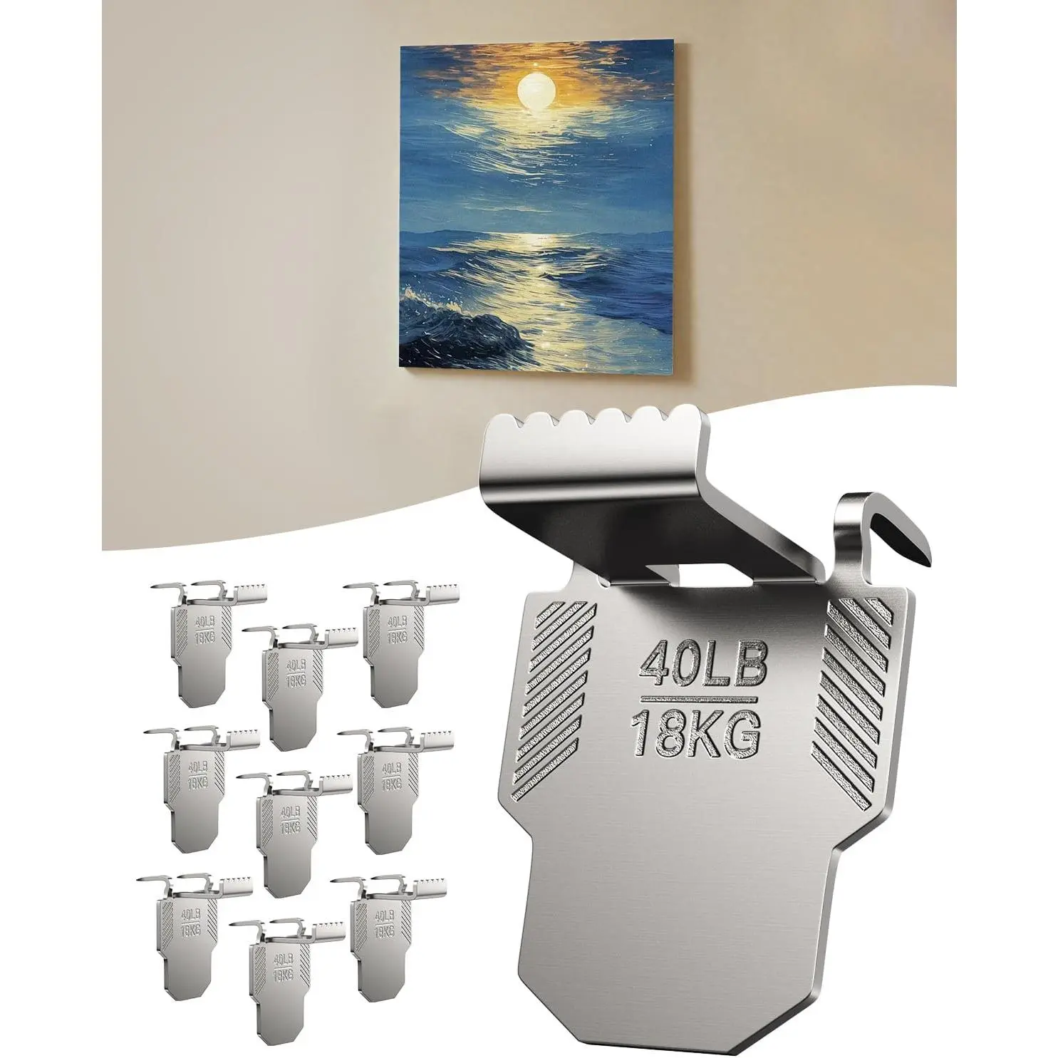 10 Canvas Hangers for Drywall Claw Hooks: Heavy Duty  Free Holds up to 40 lb 18"x24" Large Canvas Picture Frame Hanger Kit - Wall  Hook Easy Removable for Room Décor