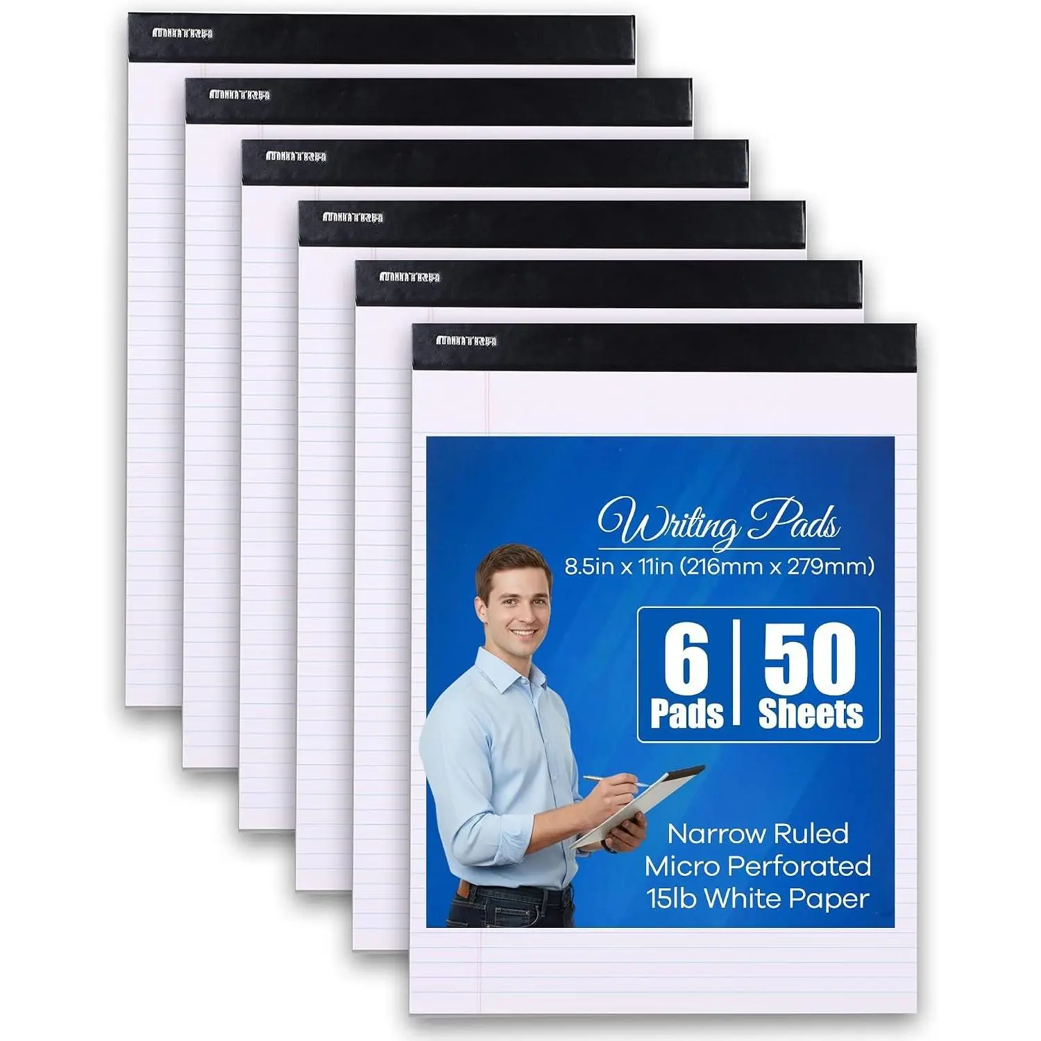 White Legal Pads 6-Pack, 8.5"x11" Narrow Ruled Notepads with Micro Perforation, Ideal for Professional Use & Creative Note-Taking/Writing