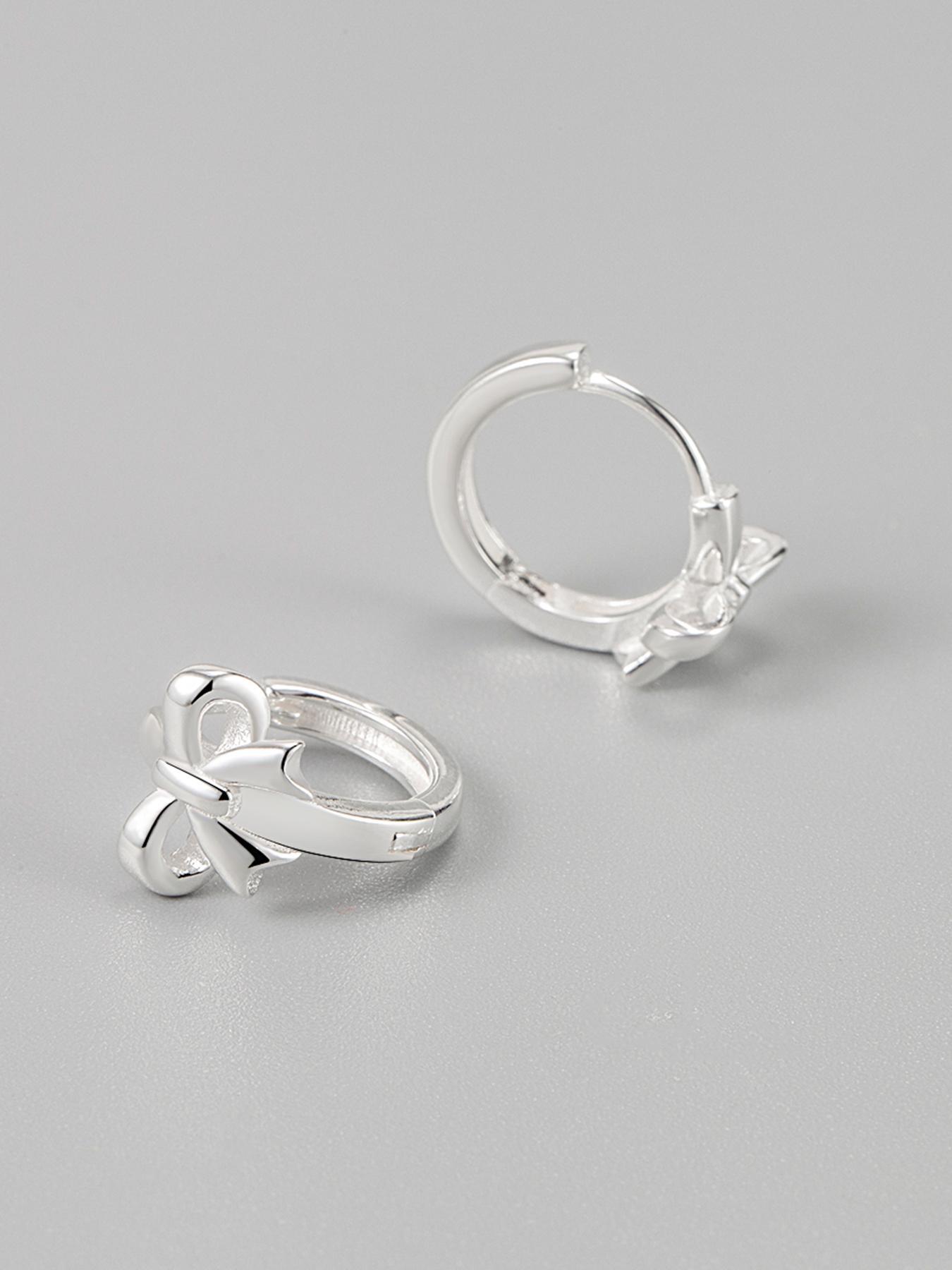 S925 Sterling Silver Cute Bowknot Design Hoop Earrings, Fashionable Earrings for Women & Girls, Trendy All-match & Exquisite Jewelry for Birthday Gift