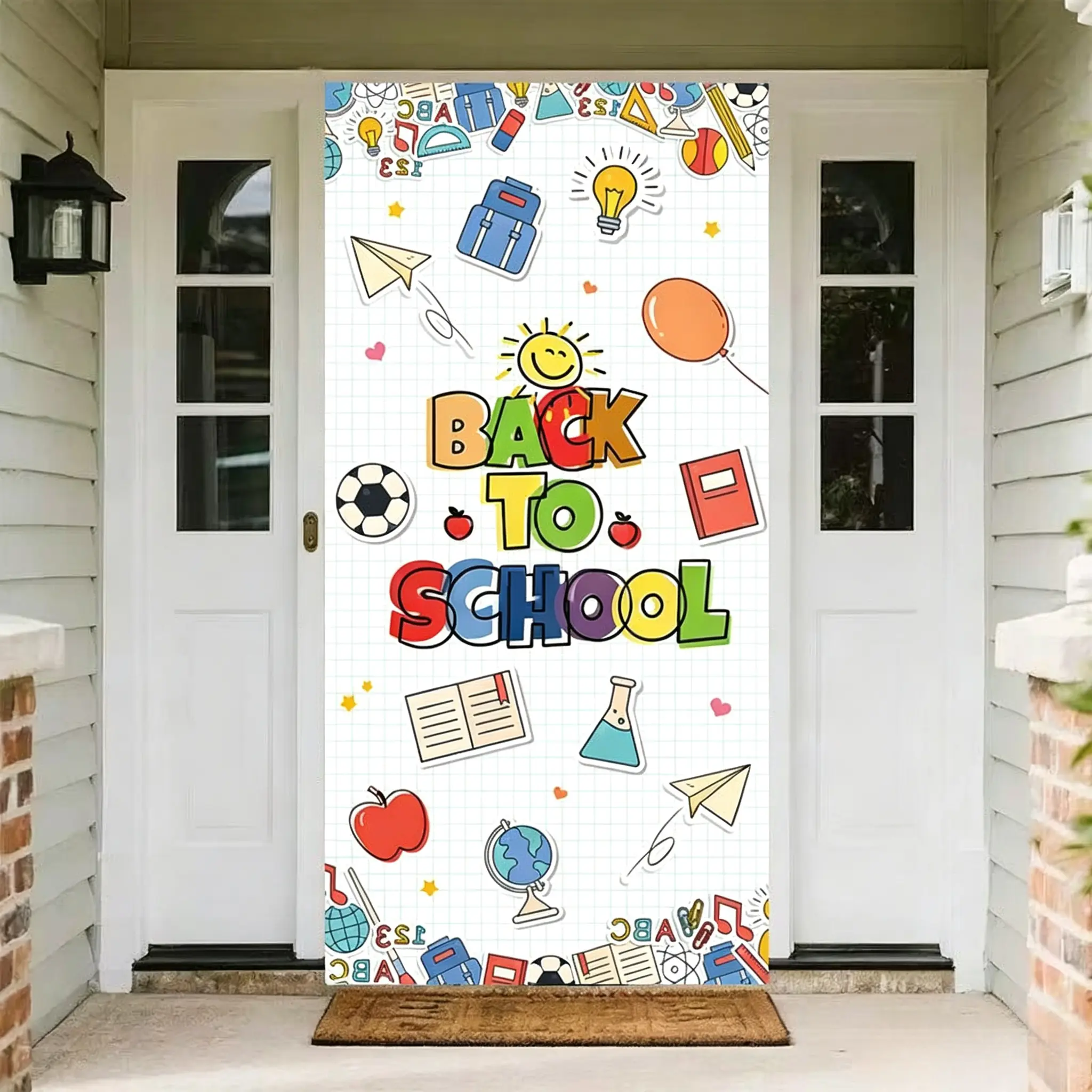Welcome Back To School Banner, Large Vertical Fabric Backdrop For Classroom Decoration, Decorative Door Cover For First Day Of School Party, Lightweight Reusable Holiday Wall Hanging Decor