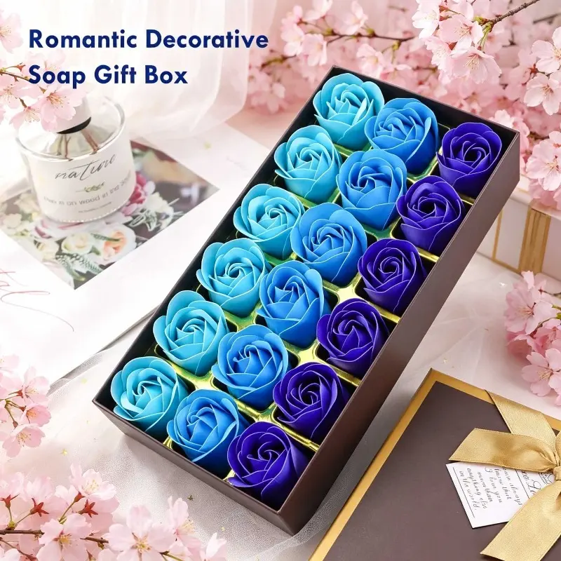 Atmospheric Floral Gift Box with 12 Artificial Rose Soap Flowers, Fake Flowers, Realistic Shape & Elegant Mild Fragrance, Multi-purpose Bouquet for Decoration and Hand Washing, Thoughtful Gift for Valentine's Day and Women's Day