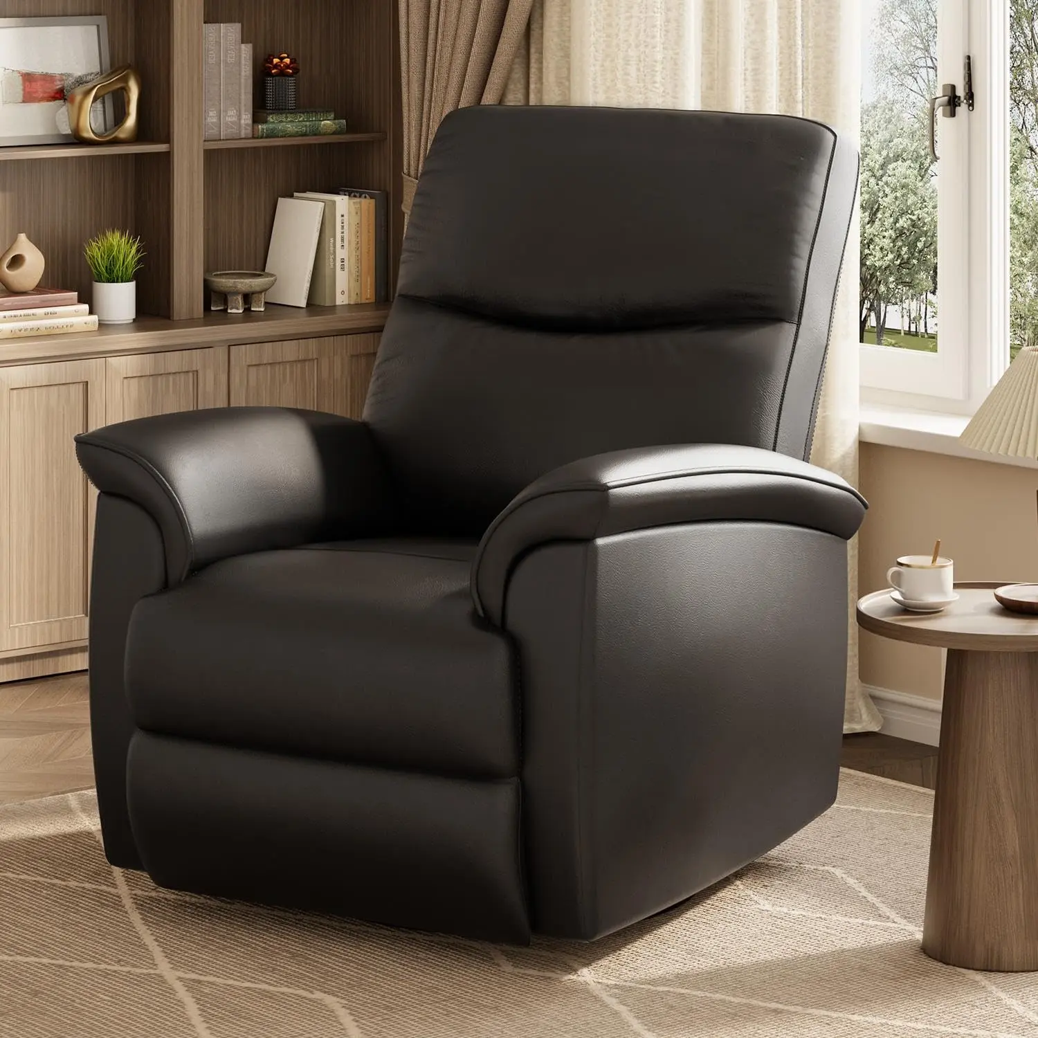 Power Recliner Chair, Dark Red PU Leather Armchair, 38.6"W Oversized Seat, 350 LBS Capacity, Free Position Electric Recline, Single Sofa