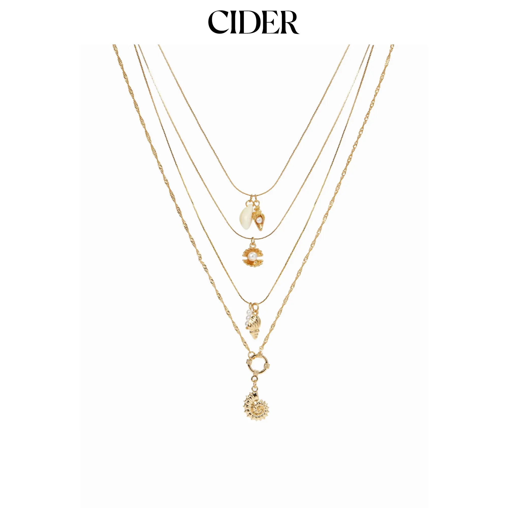Cider SHELL & FAUX PEARL PENDANT LAYERED NECKLACE
