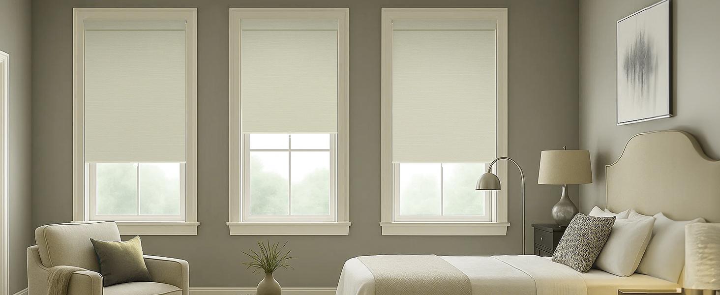 No Tools No Drill Cordless Blackout Roller Shades for Indoor Windows, Easy to Install, Darkens Rooms, Blocks Heat, and Protects Against UV Rays, Window Size 34" W * 48" H White