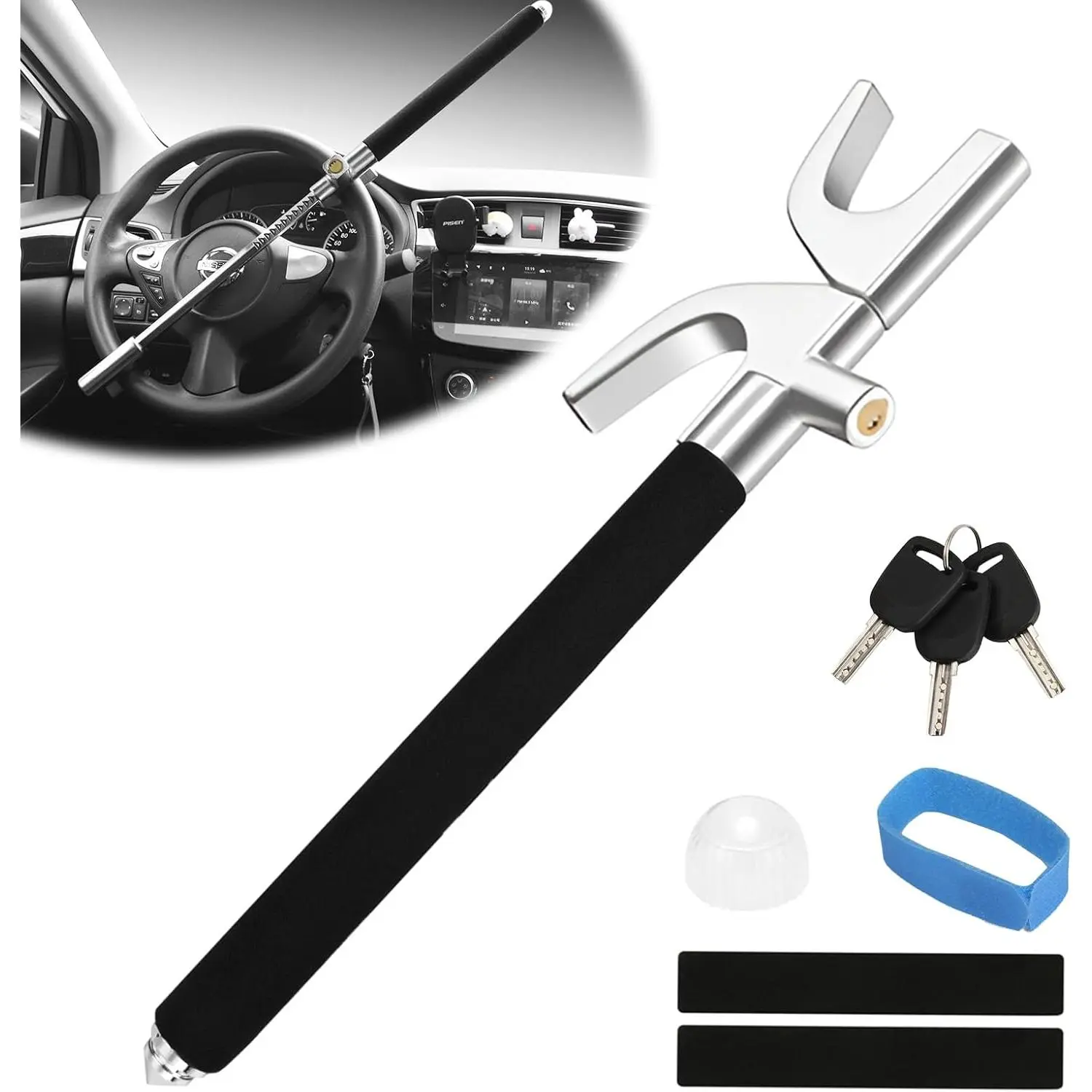 Steering Wheel Lock, Anti   Device with Safety Hammer |    Prevention Lock,  Fit for  , Includes 3 , Heavy Duty