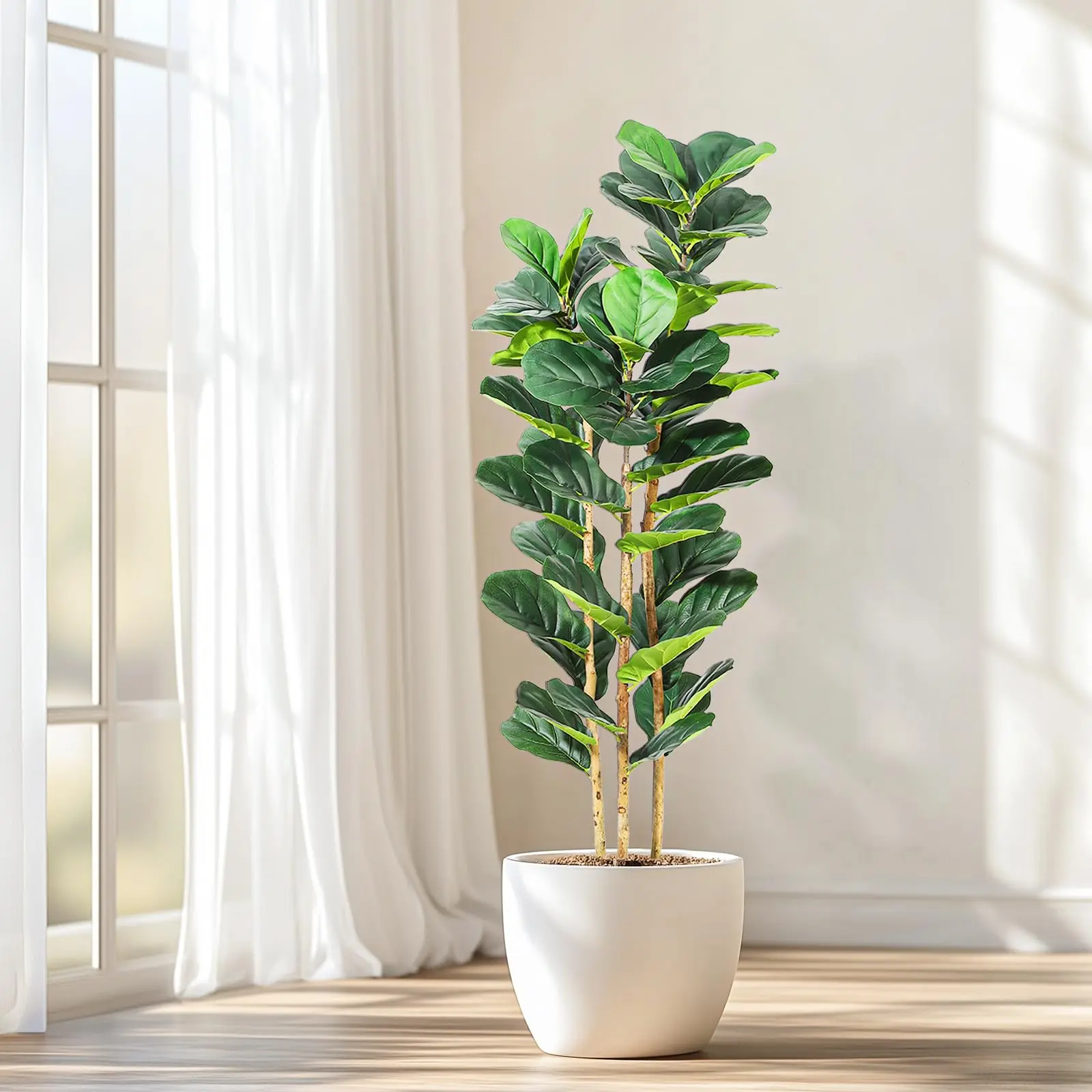 Garvee Kunstpflanze Fiddle Feigenbaum , KüNstlicher Feigenbaum 150cm,KüNstliche Pflanzen Mit Weiß Topf Für Zuhause,BüRo,Der Balkon,Drinnen Und DraußEn Dekoration