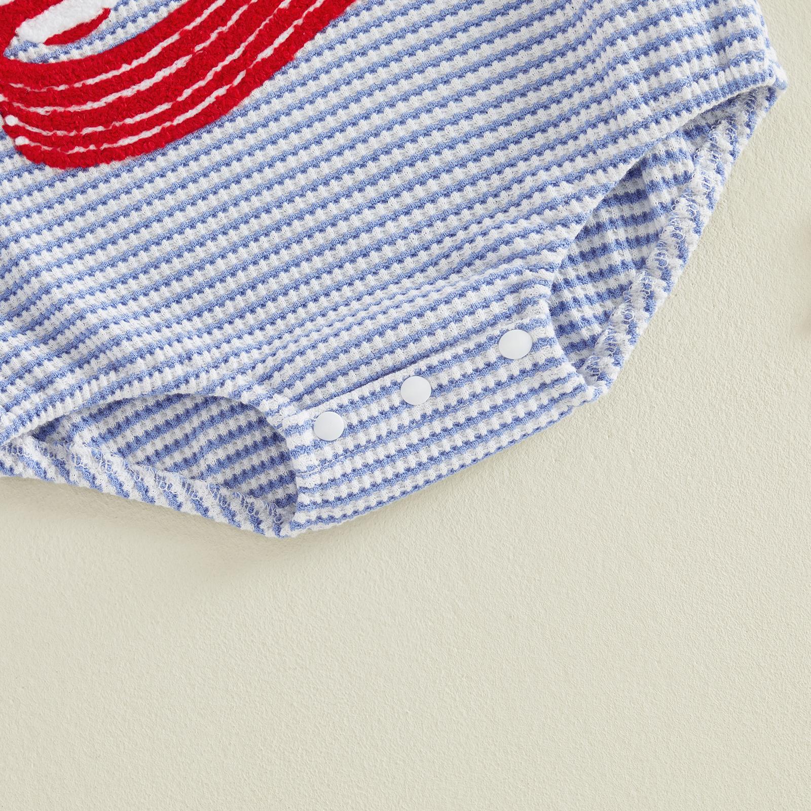 Babamoon Kids Toddler Baby Boys 4th of July Outfits Sets Waffle Short Sleeve Letter USA Embroidery Romper/Tops T shirt Striped Shorts Independence Day Clothes Set