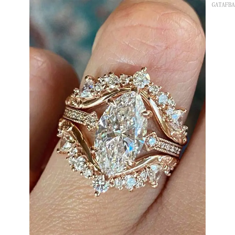 Women's 3-Piece Interlocked Stackable Rings - Elegant Halo Paved Cubic Zirconia Bridal Set, Adjustable Engagement Bands for Wedding, Elegant Everyday Ring,back to school,back to school haul