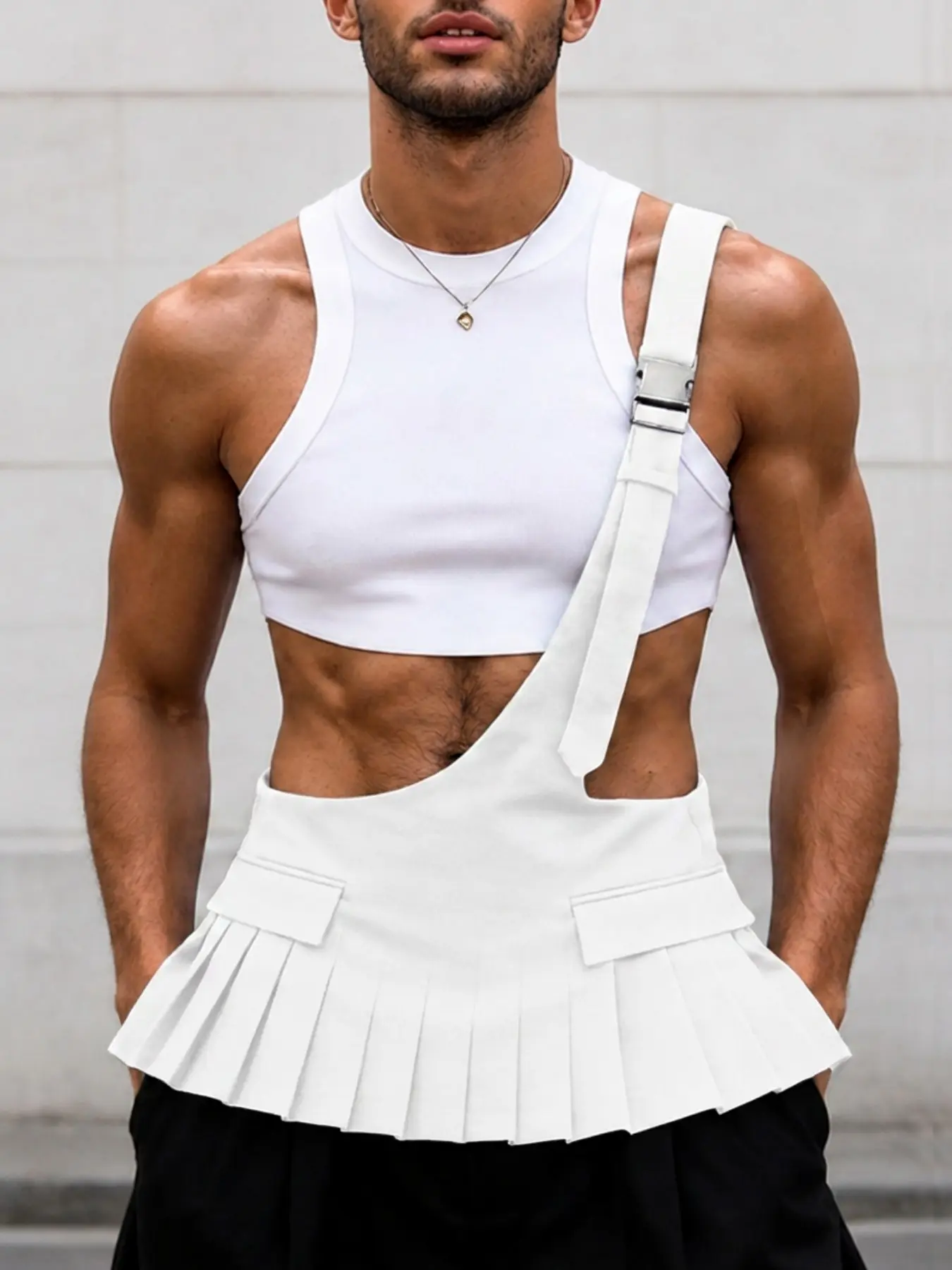 INCERUN Men's Casual Fashion Tank Top, Single Shoulder Pleated Ultra-Short Strap Dress Vest, Perfect for Party, Stylish and Comfortable