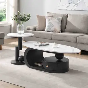 Aobtkel®Modern Nesting Coffee Table Set of 2 End Table for Living Room, Oval and Round Table Set