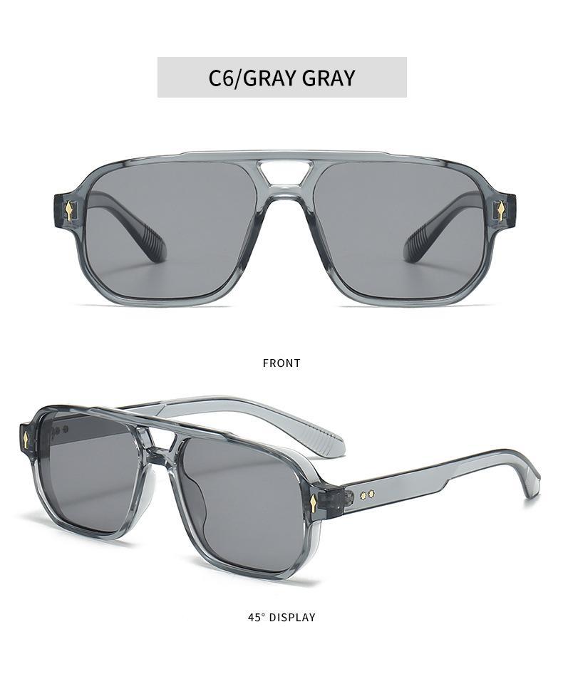 4-Pack  Retro Double Bridge Square Sunglasses - Unisex, Fashionable Luxury Design with Rivets, Trending Shades, UV400 Protective Lenses