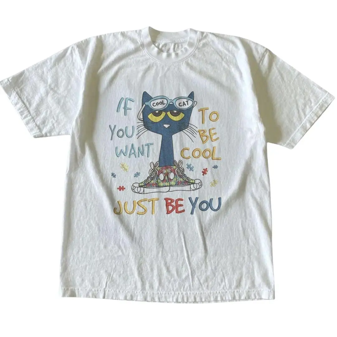 If You Want To Be Cool Just Be Yourself Pete Cat T-Shirt, Animal Tee, Cartoon Tshirt, Gifts Shirt, Unisex Vintage Graphic Tees Gothic Grunge Y2k Emo Scene Amity Affliction Style Clothes Men Women Streetwear Streetwear Tee Tops Casual Womenswear Crewneck