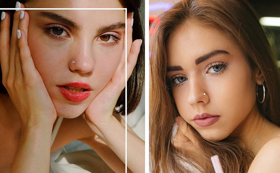 ZELORES 8PCS 20G Nose Ring Studs 316L Stainless Steel Nose Studs for Women L Shaped Bone Cubic Zirconia Nose Piercing Jewelry Round Square Shapes Nose Stud 2-3MM