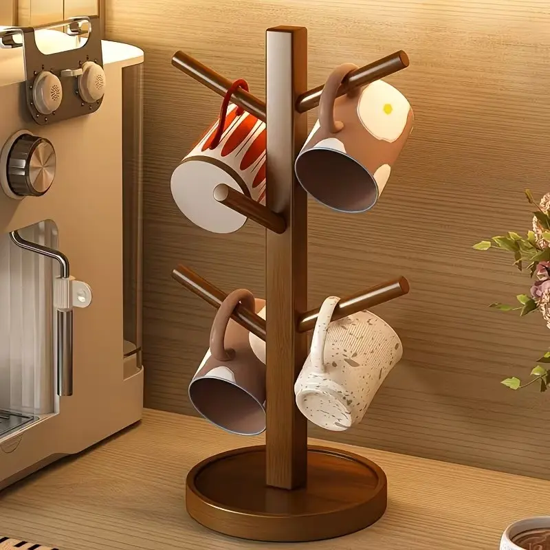 6 Hook Vintage Cup Rack, Cup Hooks, Durable Wood Material, Mug Display, Kitchen Utensil Organizer, Entryway Key Clothes Holder, Bathroom Towel Rack