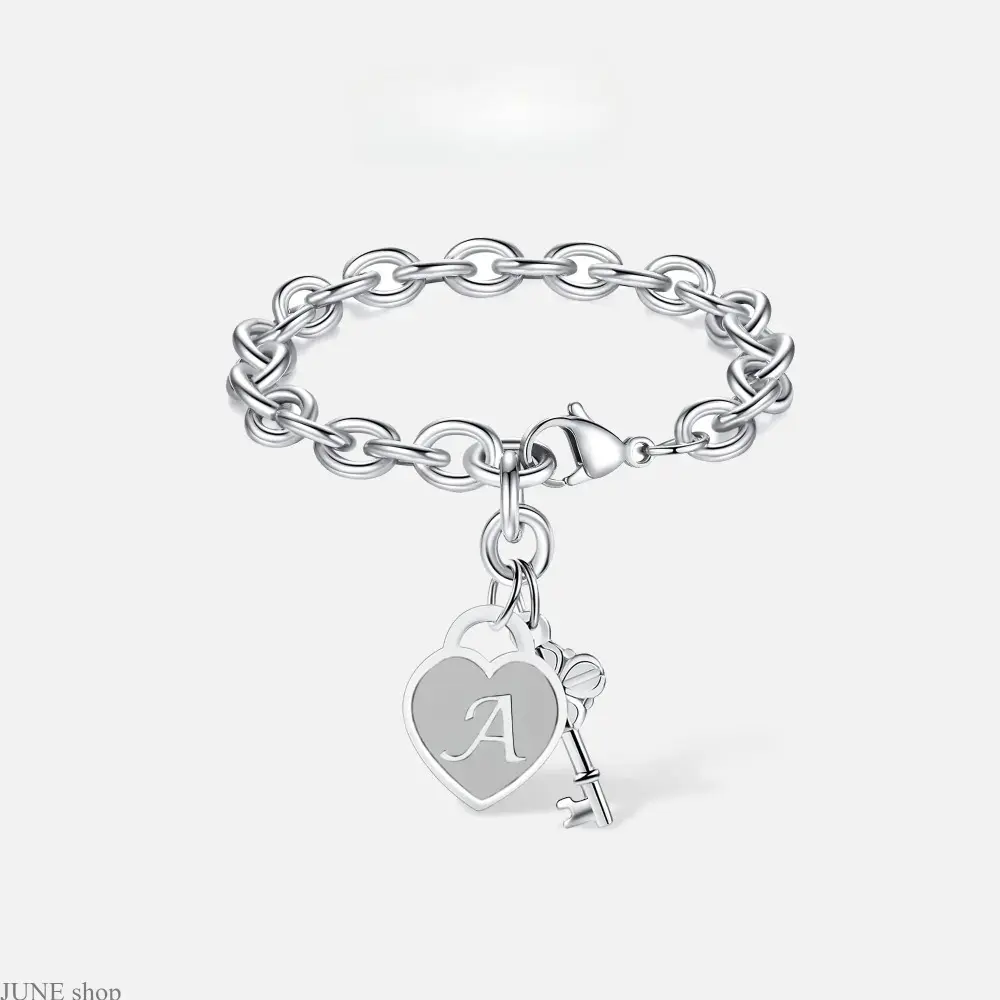 Letter C Initial Charm Bracelet, Silver Tone Heart Pendant Jewelry for Teenage Girls & Women, Adjustable Chain, Cute Birthday Gift
