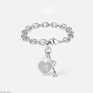 GANIA Personalized Initial Heart & Key Charm Bracelet - Adjustable Size, Unisex, Durable & Lightweight, Perfect for Birthday, Graduation, Easter Gifts