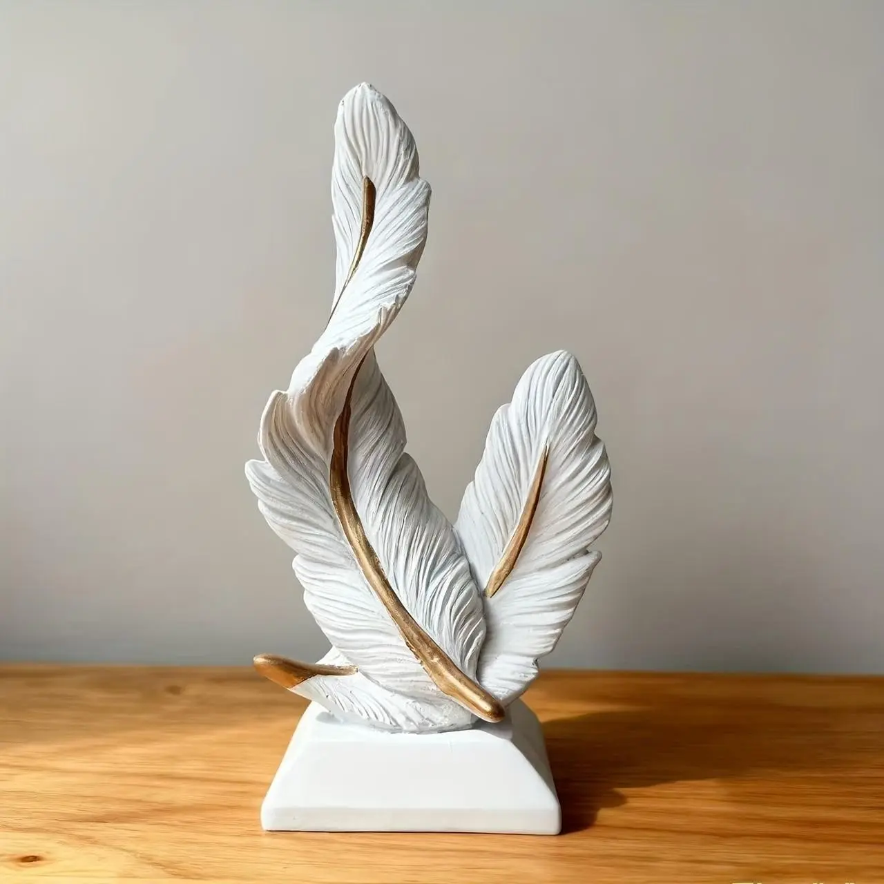 Feather Sculpture for Living Room & Entryway, Minimalist Modern Decor Accent, Ideal Housewarming Art, Console Table & Mantel