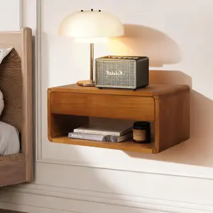 Floating Nightstand Wall Mounted Bedside Shelf Handmade Bedroom Furniture,Pine Wood Floating Bedside Table, Minimalist and Unique Style 17.5"x 9.5"x 8" Brown