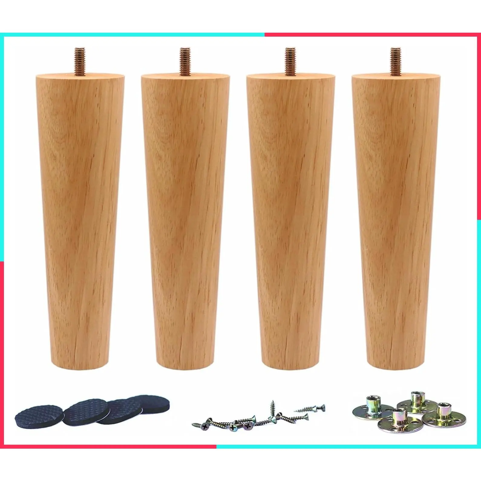 Heavy Duty Solid Wood Replacement Sofa Couch Legs 8 Inch - Set of 4
