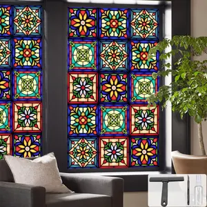 Window UV Protection Privacy Film:Non-Static Cling Decorative Window Film with Installation,Stained Window Film for,Study,,and Shower Doors,17.7 x 39.4 inches.