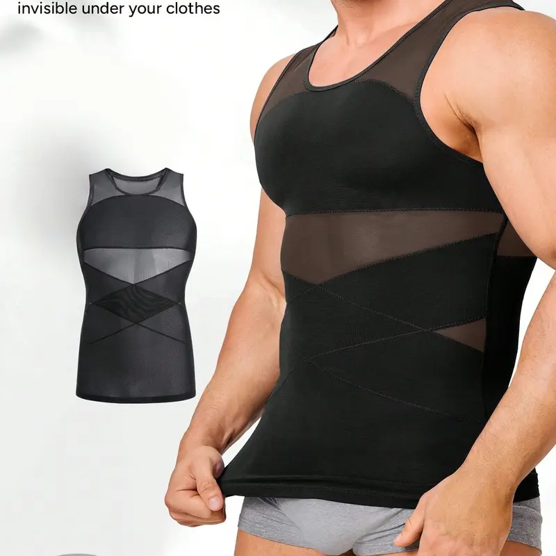 1 Count Men's Breathable Compression Tummy Control Body Shaping Undershirts, Sleeveless Body Shaper Tank Top, Compression Shapewear Tops, Sports Training Wicking Tee, Suitable for Basketball Training, Outdoor Activities