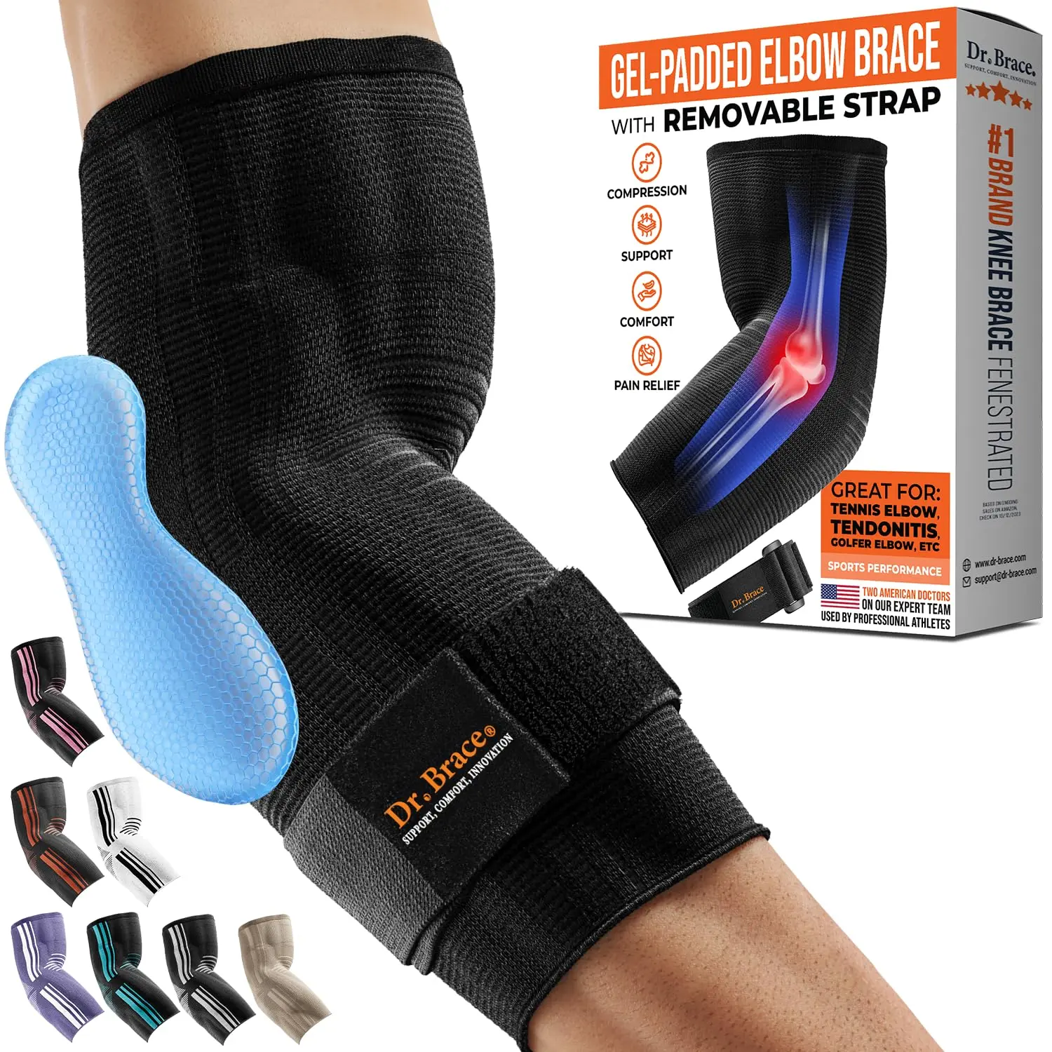 ® Elite Elbow Support, Breathable Elbow Compression Sleeve with Gel Pad for Golfer's, Tennis Elbow & Tendonitis Treatment & Pain Relief 2024 (Black, Medium)