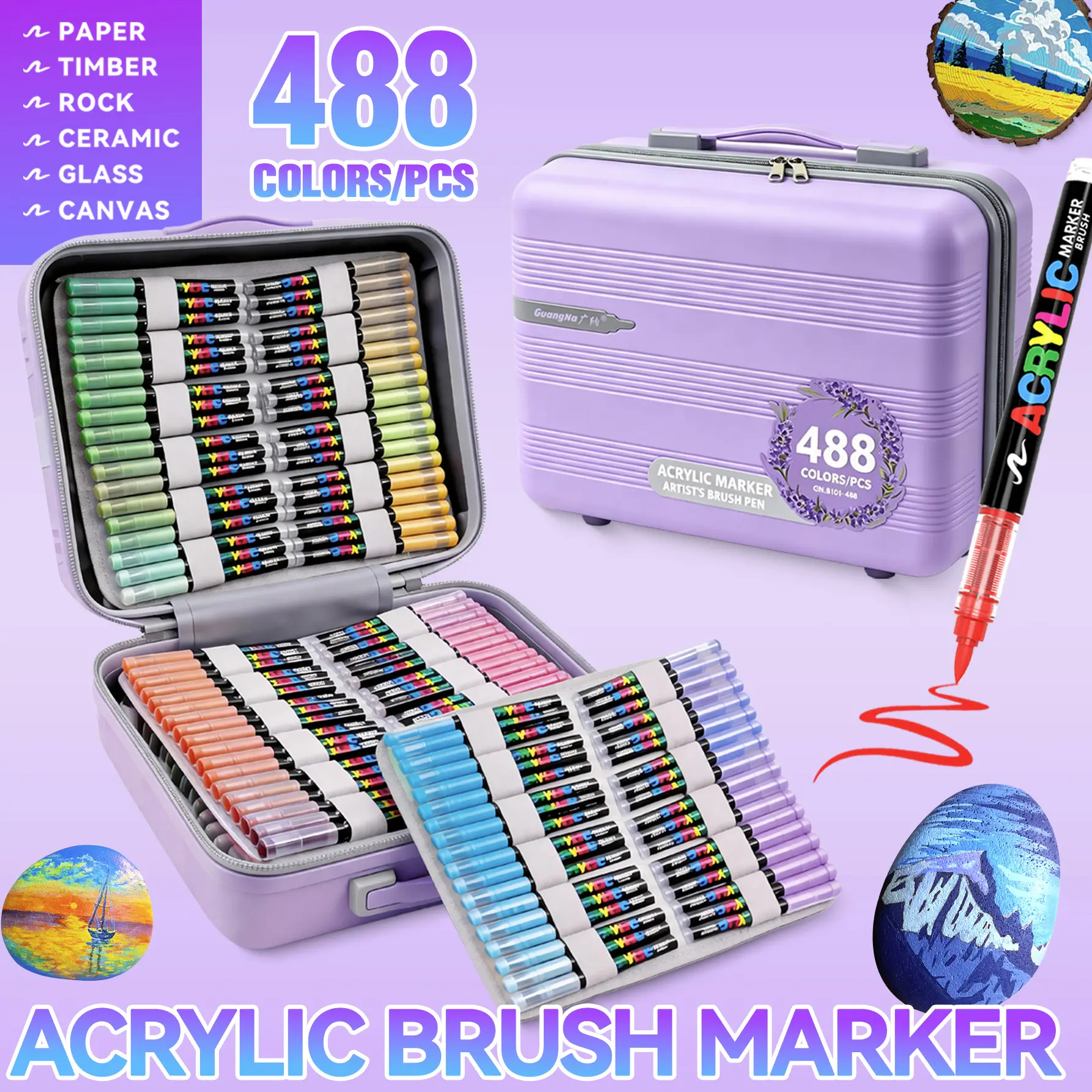Guangna Acrylic Marker Pens, 488/408 Colors, Smooth Ink Flow, Ideal for Various Surfaces, Back-To-School & Halloween Gifts