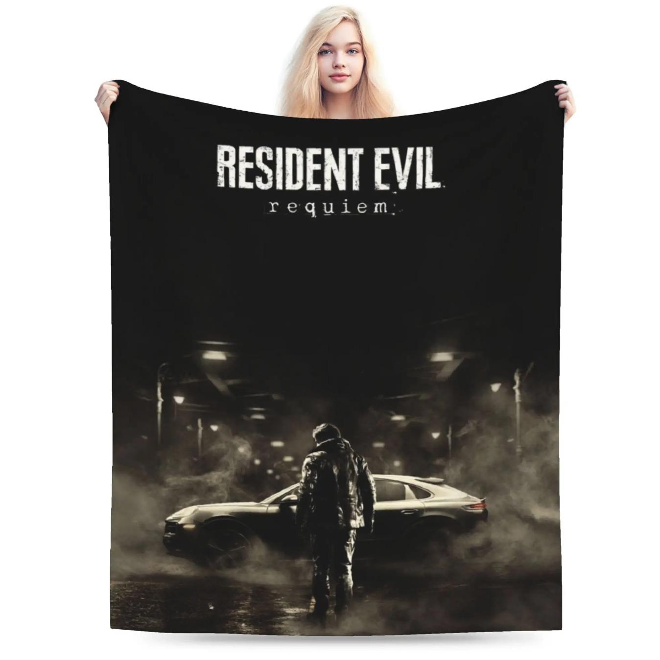 Resident Evil 9 Requiem Leon Inspired Game Throw Blanket Ultra Soft Cozy Plush Gaming Blanket for Sofa Bedroom Living Room Bedding Multiple Sizes Horror Game Fan Gift