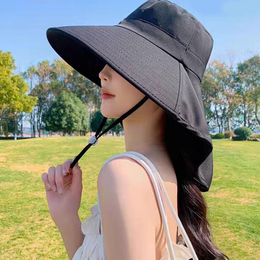 Sunscreen Cap Ponytail Travel Fisherman Hat Wide Brim Sun Hat with Neck Flap Outdoor UV Anti Neck Protection Sun Visors