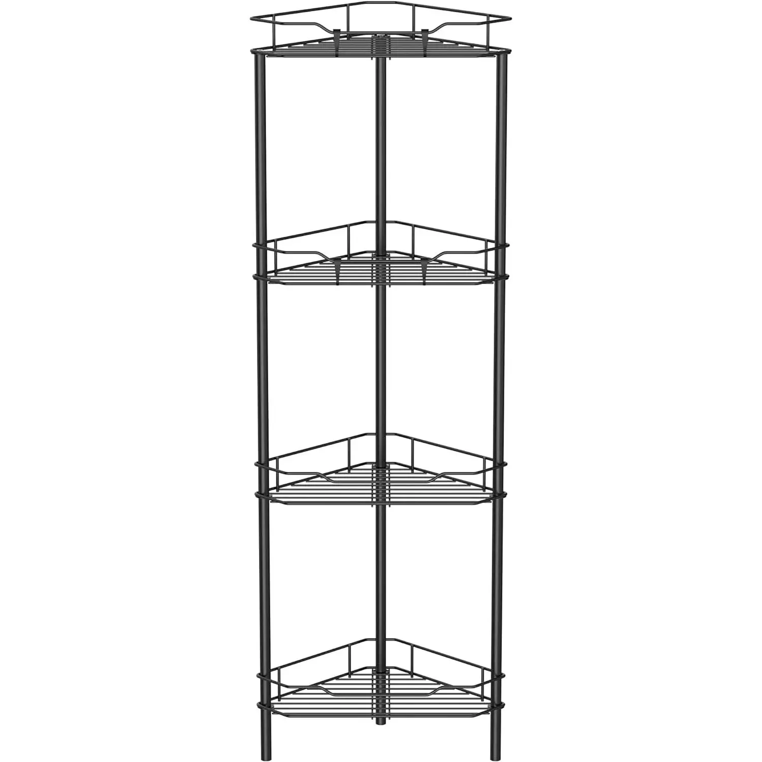 4 Tier Floor Standing Corner Shower Caddy Organizer Shelf with Hooks, Bathroom Shelves Stand Rack, Black