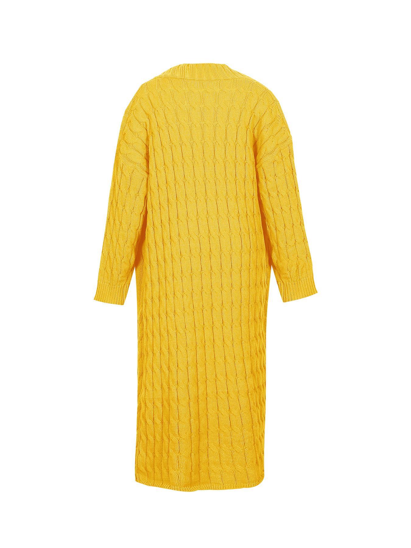 Women's Solid Color Textured Drop Shoulder Pocket Longline Cardigan, Casual Open Front Knitwear for Fall & Winter, Women's Knit Clothing for Daily Wear, Sweaters for Women