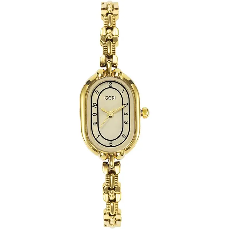 Women's Vintage Oval Watches Luxury Minimalism Bracelet Small Gold Watch Ladies Analog Waterproof Watch Fashion Bangle Bracelet Dress Watch with Stainless Steel Band (Gold)