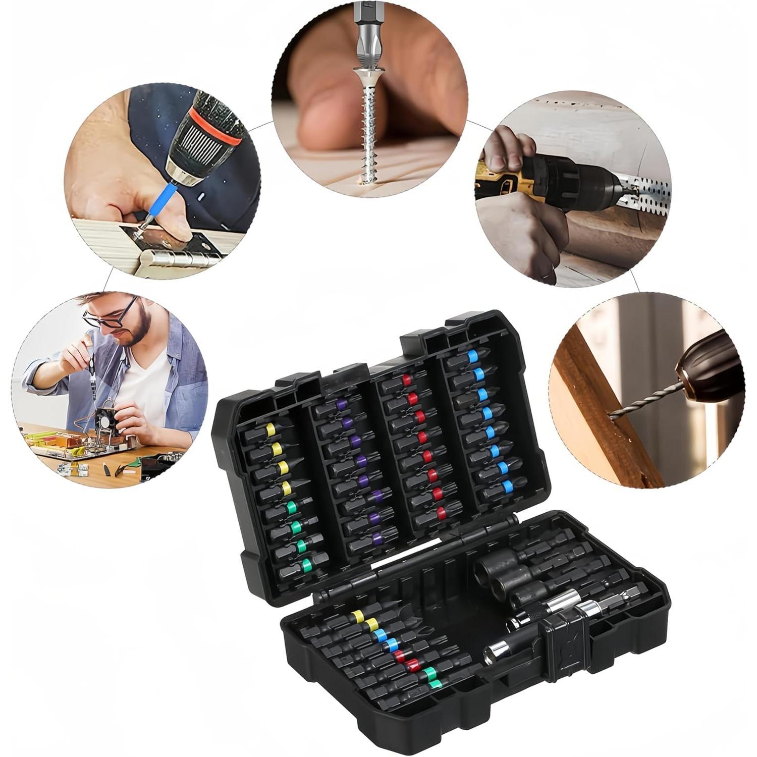 Impact Driver Bit Set,45   Bit Set,Impact Tough Screwdriving Bit Set (Black)