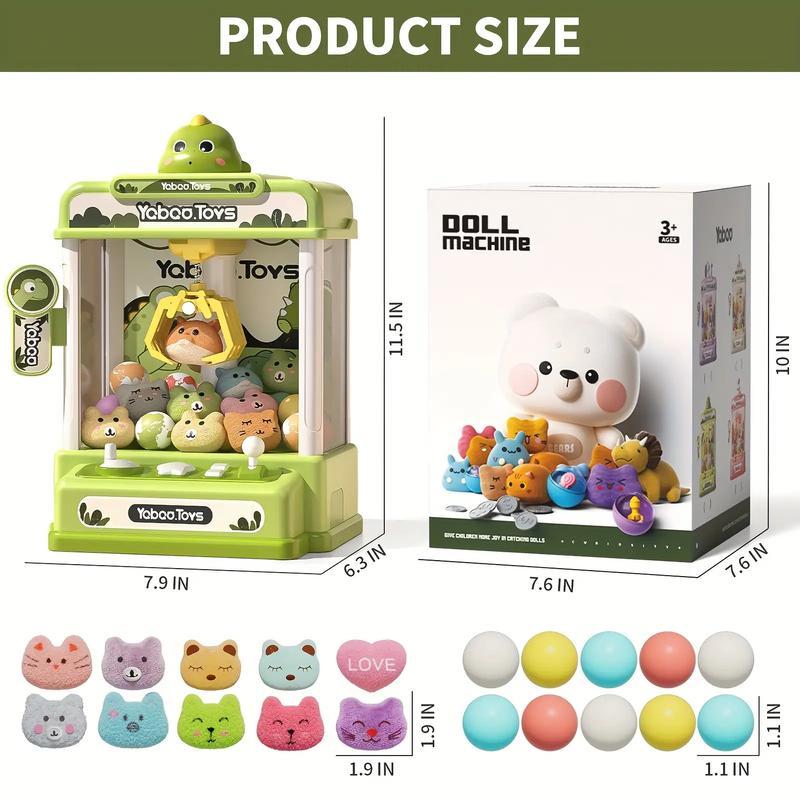 Dinosaur Claw Machine with Sound, Arcade Vending Machine, Grabber Prize Dispenser with 10 Plush & 10 Balls, Party Favors for Home Parties & Birthday Gifts Ages 3–9