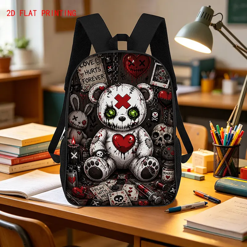 1pc Creepy Voodoo Bear and Chaotic Toys Backpack, Spacious Enough to Easily Hold Items, for Organized Storage, Keeping Small Items Neat and Tidy. Whether for Campus Study, Daily Commuting, Short Trips, or Outdoor Activities, It Is an Ideal Choice