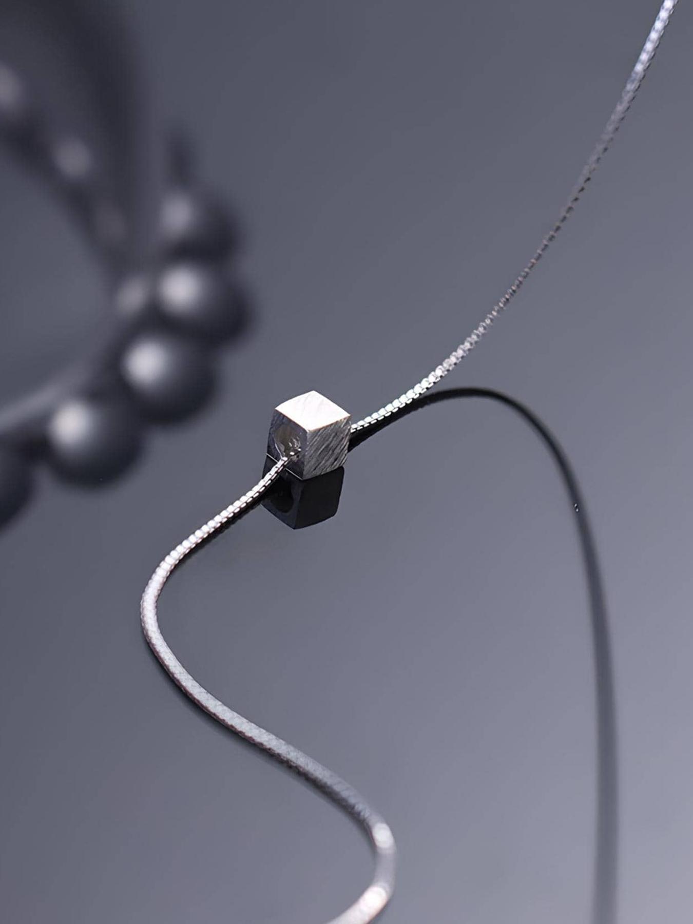 S925 Sterling Silver Simple Square Pendant Necklace for Women, Fashion Jewelry for Party, Daily Clothing Decor, Trendy All-match & Exquisite Jewelry for Birthday Gift, Square Shaped Pendant, Elegant Necklace, Minimalist Necklaces